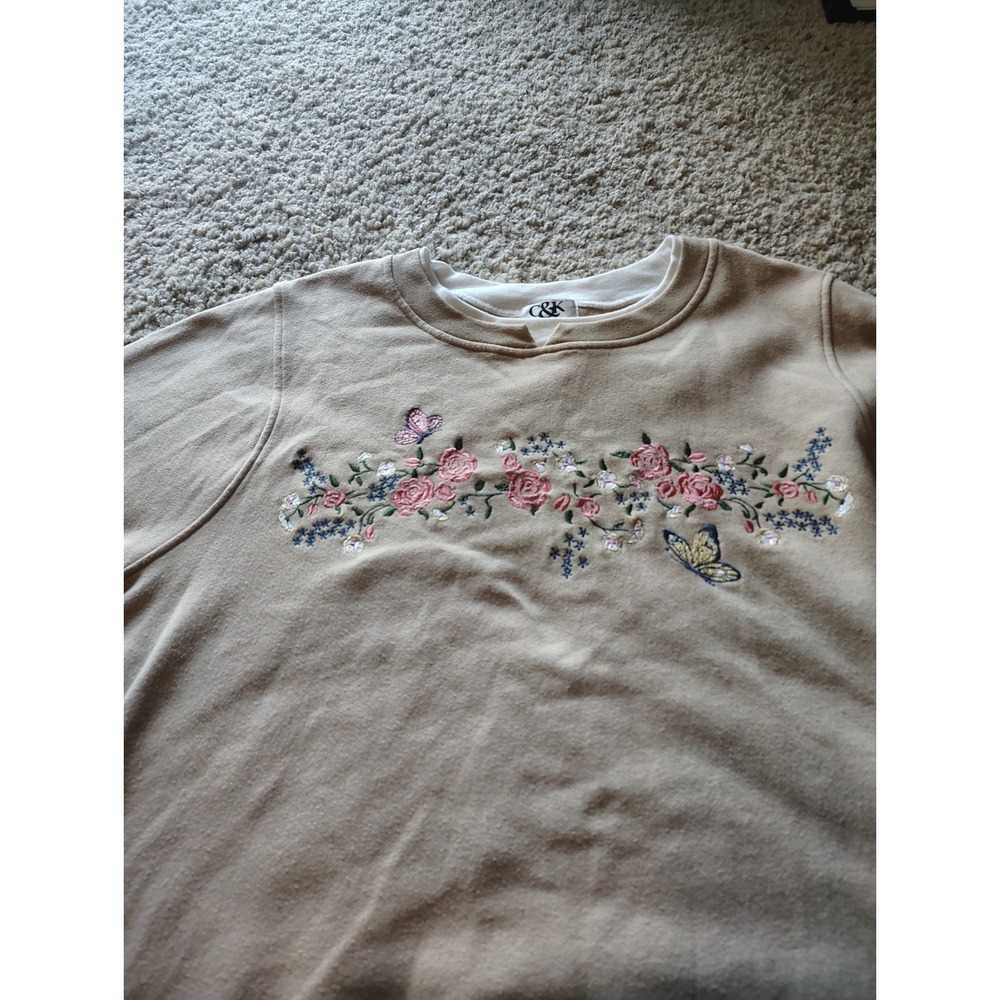 Vintage C&K Designs Embroidered Floral Butterfly Fleece Sweatshirt Women's 1X...